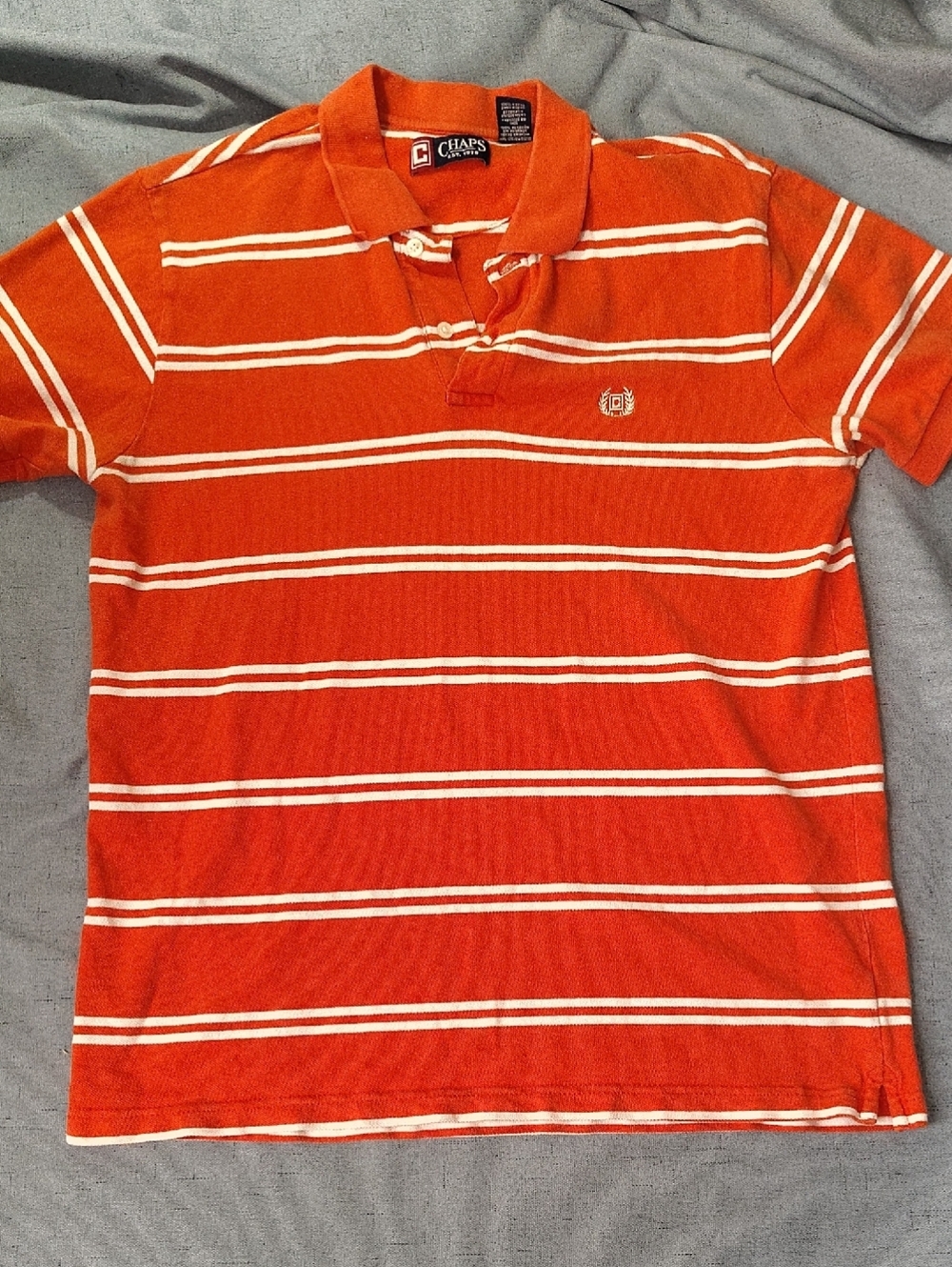 Chaps Orange & White Striped Polo Shirt